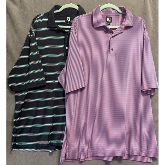 Lot Of 2 FootJoy Golf Polo Shirts Mens 2XL XXL Striped Performance TPC Louisiana - Picture 1 of 9